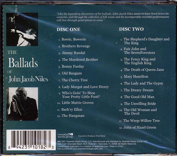 John Jacob Niles - The Ballads Of John Jacob Niles (24 tracks) (2xCD) (incl. large booklet) (CD)