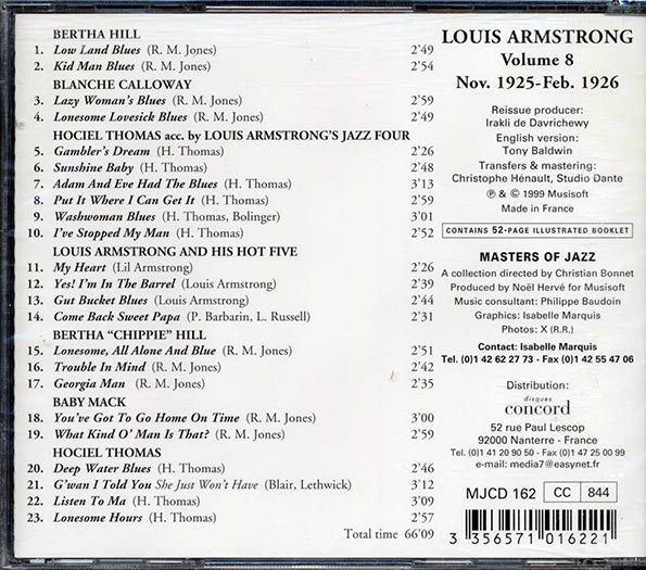 Louis Armstrong - Volume 8: 1925-1926 Complete Edition (CD)
