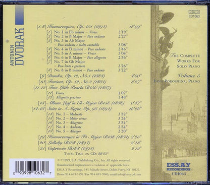 Dvorak, Inna Poroshina - The Complete Works For Solo Piano Volume 5 (CD)