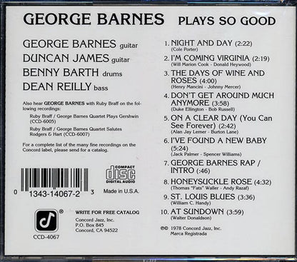 George Barnes - Plays So Good (CD)