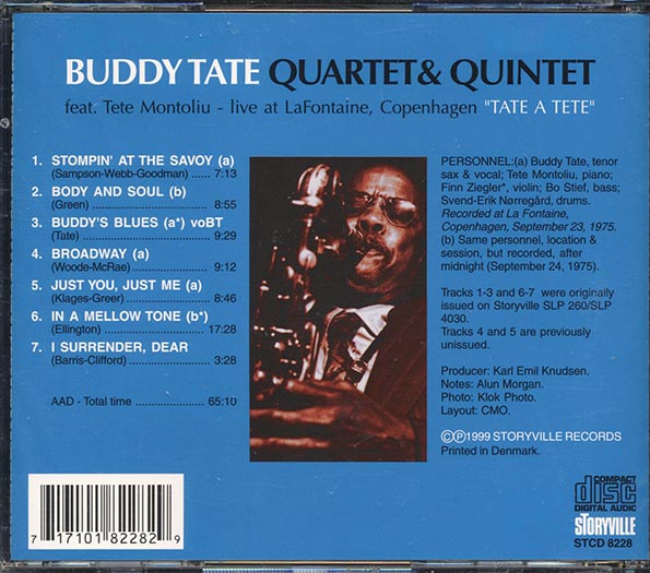 Buddy Tate Quartet, Buddy Tate Quintet, Tete Montoliu - Tate A Tete: At La Fontaine, Copenhagen (CD)
