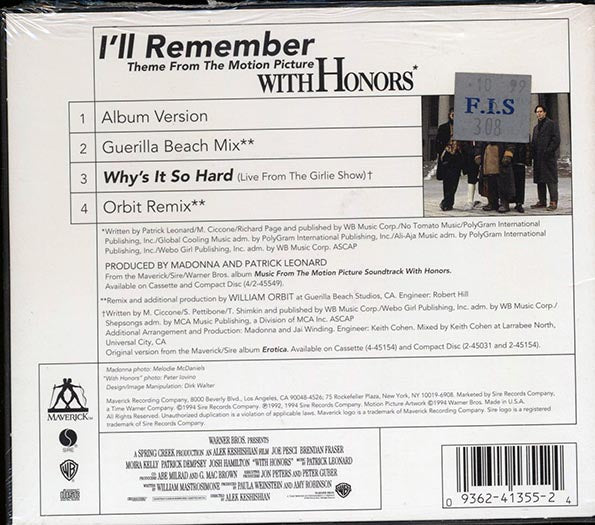 Madonna - I'll Remember: Theme From The Motion Picture With Honors (CD)