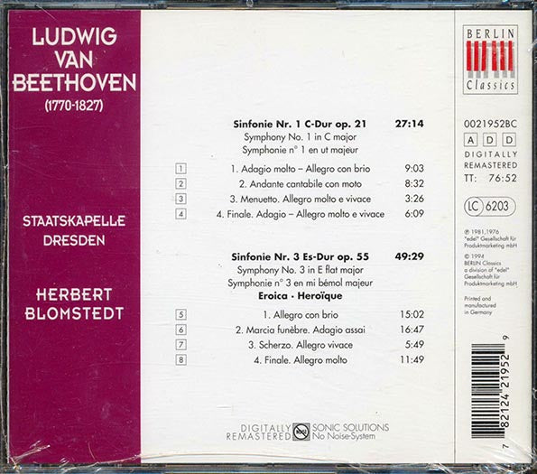 Beethoven, Herbert Blomstedt, Staatskapelle Dresden - Beethoven Sinfonien Vol 1 Nr, 1 & 3 (CD)
