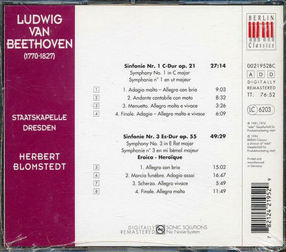 Beethoven, Herbert Blomstedt, Staatskapelle Dresden - Beethoven Sinfonien Vol 1 Nr, 1 & 3 (CD)