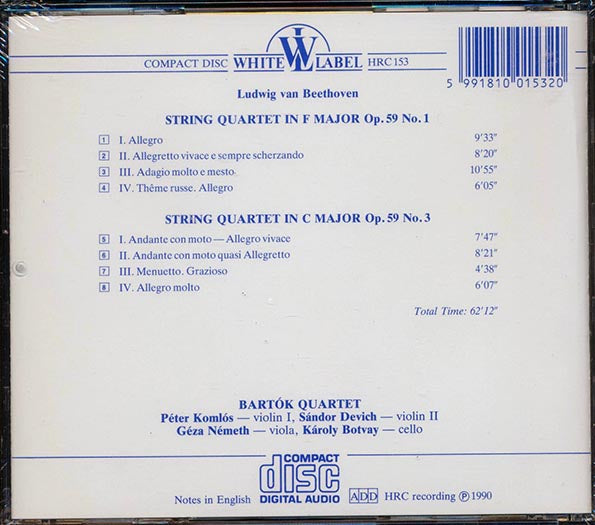 Beethoven, Bartok Quartet - String Quartets Op. 59 Nos. 1, 3 (CD)