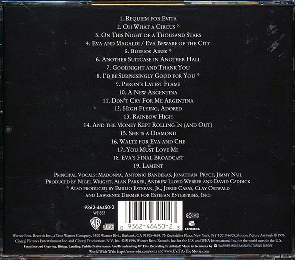 Andrew Lloyd Webber, Tim Rice - Evita: Music From The Motion Picture (CD)