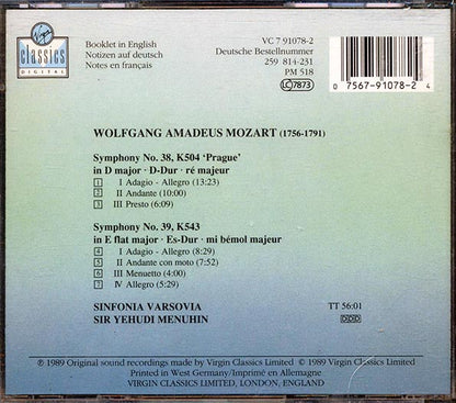 Mozart, Sir Yehudi Menuhin, Sinfonia Varsovia - Symphonies No. 38 Prague And No. 39 (CD)