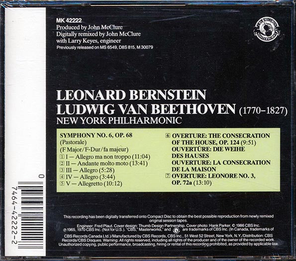 Leonard Bernstein, Beethoven - Symphony No. 6; The Consecration Of The House Overture; Leonore Overture (CD)