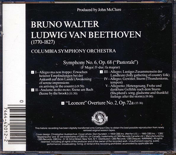 Bruno Walter, Beethoven, Columbia Symphony Orchestra - Symnphony No. 6; Leonore Overture (CD)