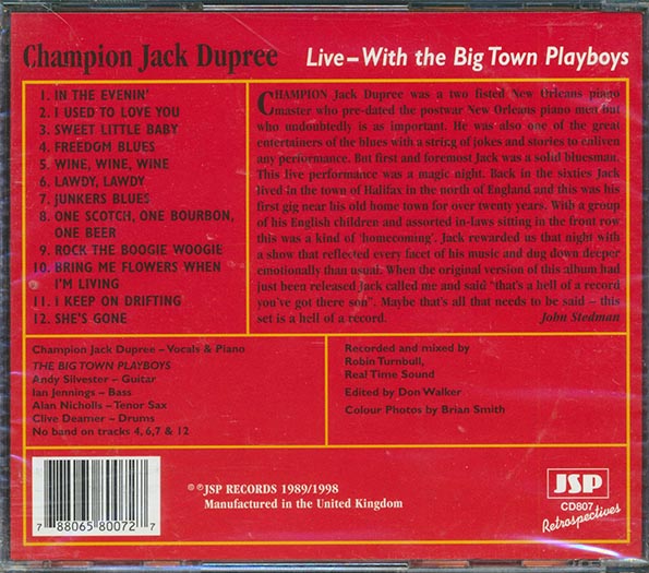 Champion Jack Dupree - Live With The Big Town Playboys (CD)