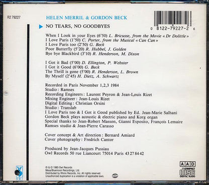 Helen Merrill, Gordon Beck - No Tears, No Goodbyes (CD)
