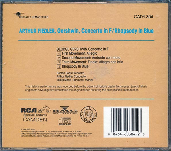 Arthur Fiedler, Boston Pops Orchestra, Jesus Maria Sanroma, Gershwin - Concerto In F; Rhapsody In Blue (CD)