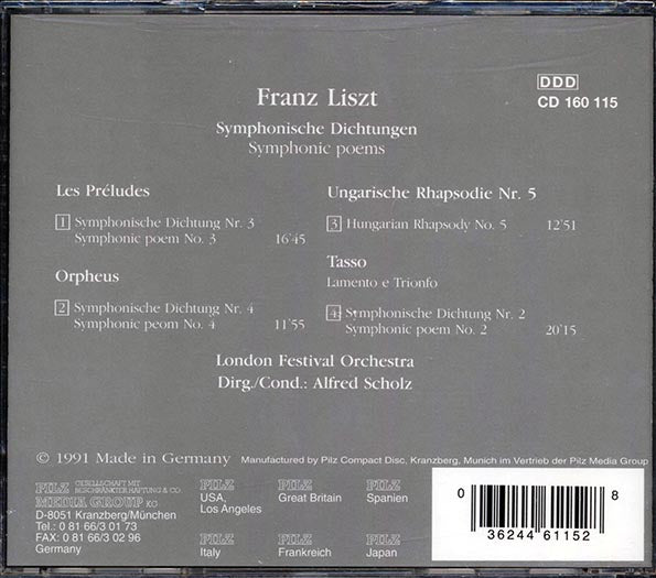 Franz Liszt - Symphonische Dichtungen, Les Preludes, Orpheus, Tasso, Ungarische Rhapsodie No. 5 (CD)