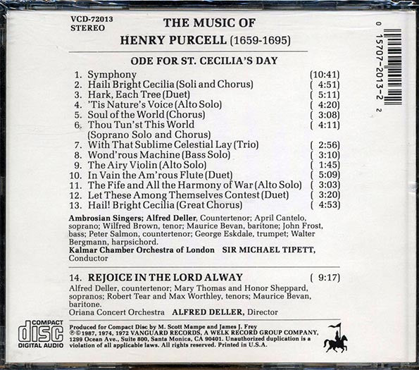Purcell, Alfred Deller, Sir Michael Tippett - The Music Of Purcell (CD)