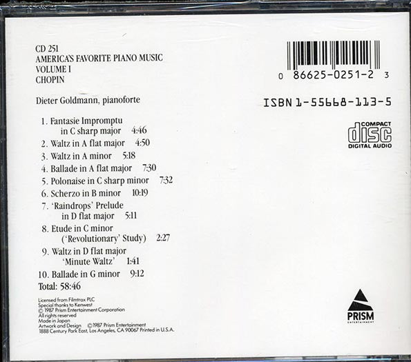 Chopin - America's Favorite Classics: Piano Music Volume 1: Chopin (CD)