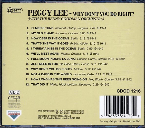 Peggy Lee, Benny Goodman & His Orchestra - Why Don't You Do Right (CD)