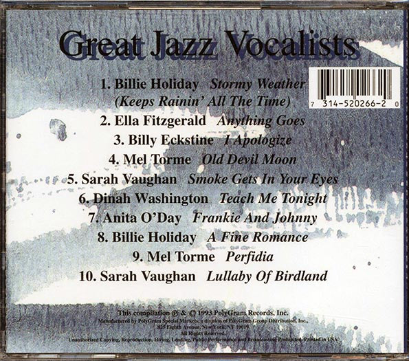 Billie Holiday, Ella Fitzgerald, Mel Torme, Sarah Vaughan, Etc. - Great Jazz Vocalists (CD)