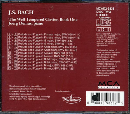 Bach, Joerg Demus - The Well-Tempered Clavier Part One Of Book One (CD)