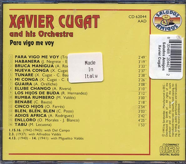 Xavier Cugat & His Orchestra - Para Vigo Me Voy (CD)