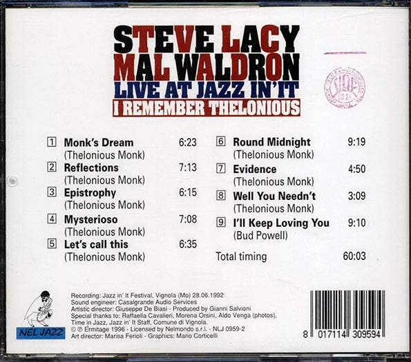 Steve Lacy, Mal Waldron - Live At Jazz International: I Remember Thelonious (CD)