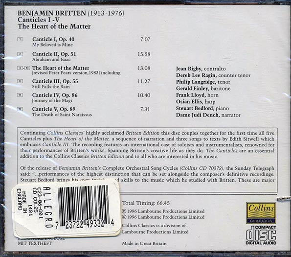 Benjamin Britten - Canticles: The Heart Of The Matter (CD)