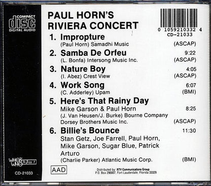 Paul Horn - Paul Horn's Riviera Concert (CD)