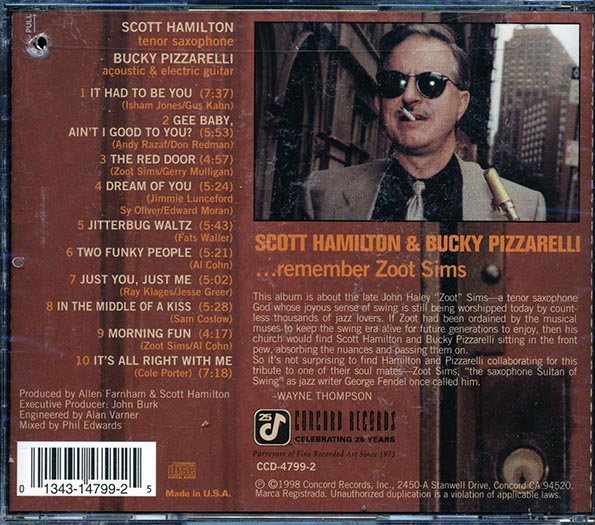 Scott Hamilton, Bucky Pizzarelli - The Red Door: Remember Zoot Sims (CD)