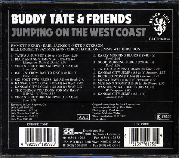 Buddy Tate & Friends - Jumping On The West Coast (CD)