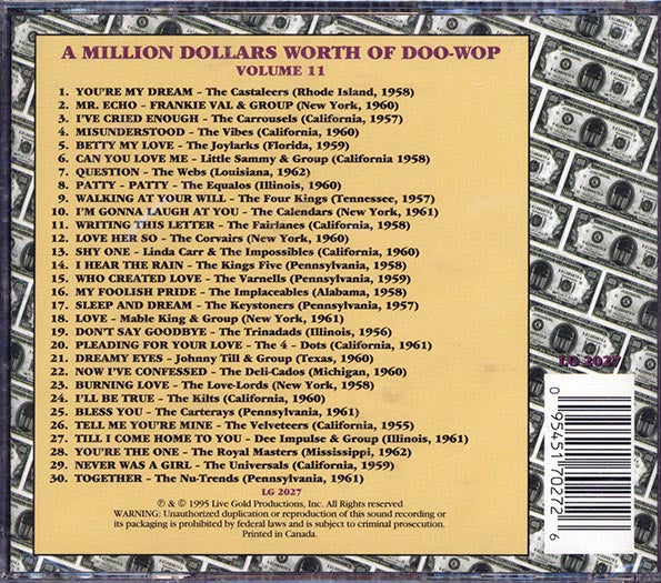 The Castaleers, Frankie Val & Group, Carousels, The Vibes, Etc. - A Million Dollars Worth Of Doo-Wop Volume 11 (CD)