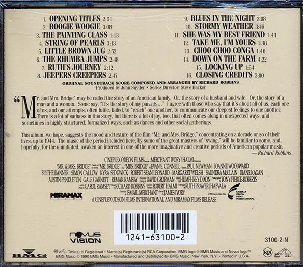 Glenn Miller & His Orchestra, Richard Robbins, Lena Horne, Etc. - Mr. & Mrs. Bridge Original Soundtrack Recording (CD)