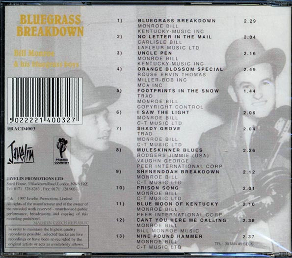 Bill Monroe & His Bluegrass Boys - Blue Grass Breakdown (CD)