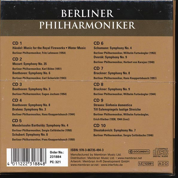 Berliner Philharmoniker - Karajan; Furtwangler; Bohm; Celibidache; Knappertsbusch; Kleiber; Jochum; Lehmann (10xCD) (CD)
