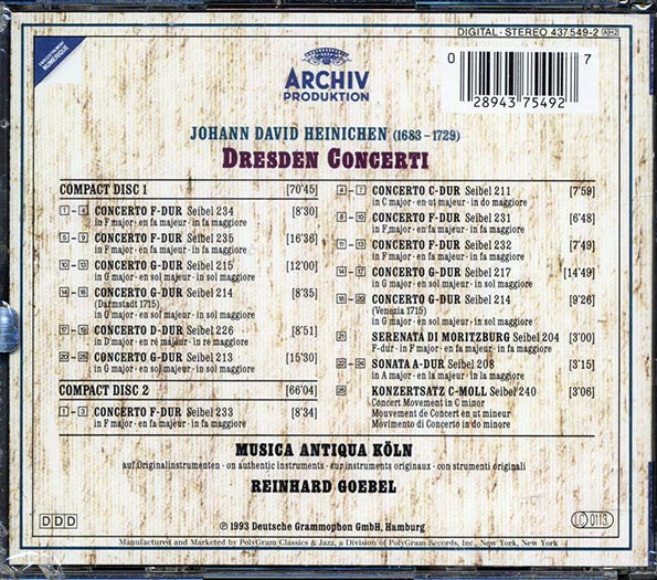 Johann David Heinichen, Reinhard Boebel - Musica Antiqua Koln; Dresden Concerti (CD)