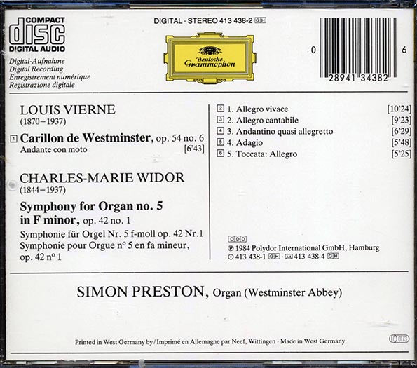 Widor, Vierne, Simon Preston - Symphony No. 5; Carillon De Westminster (CD)
