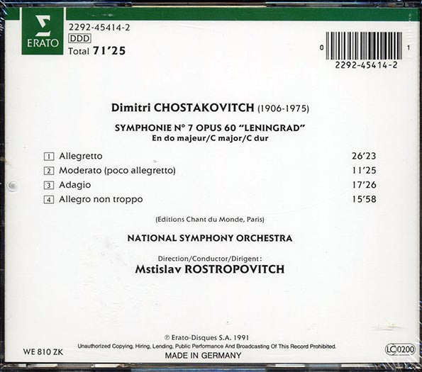 Chostakovitch, National Symphony Orchestra, Mstislav Rostropovitch - Symphonie No. 7: Lenningrad (CD)