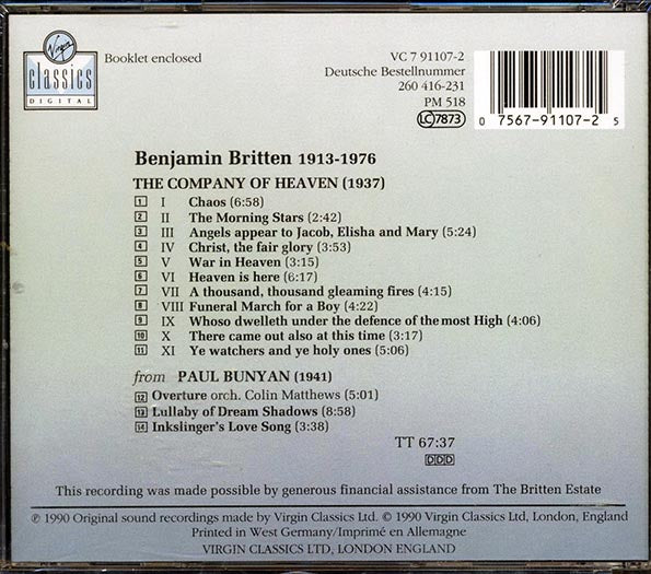 Britten, London Philharmonic Choir, Enlish Chamber Orchestra, Philip Brunelle - The Company Of Heaven; Paul Bunyan (CD)