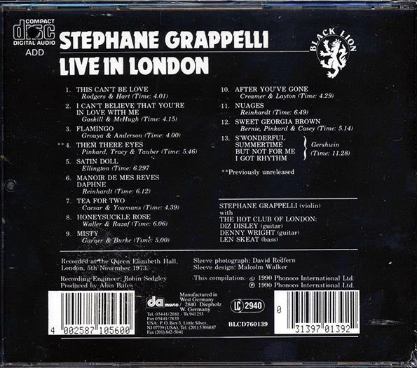 Stephane Grappelli - Live In London (CD)