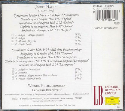 Joseph Haydn, Wiener Philharmoniker, Leonard Bernstein - Symphonien No.92 Oxford & No.94 Mit Dem Paukenschlag Surprise (CD)