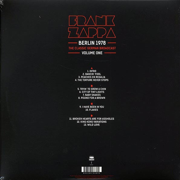 Frank Zappa - Berlin 1978 Volume 1: The Classic German Broadcast (LP) - PureSound Records