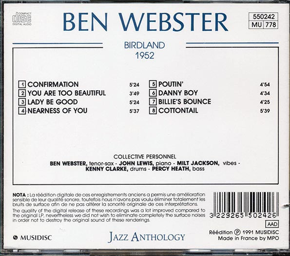 Ben Webster - Birdland 1952 (CD)