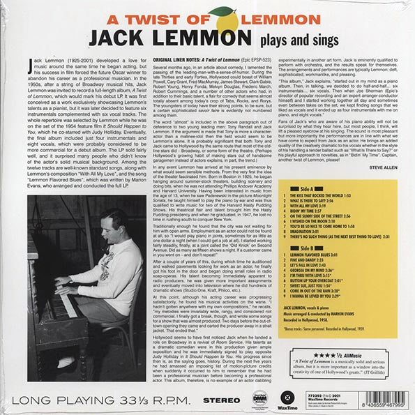 Jack Lemmon - A Twist Of Lemmon: Jack Lemmon Sings And Plays (+6 bonus tracks) (ltd. ed.) (LP) - PureSound Records