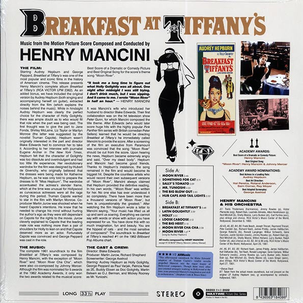 Henry Mancini - Breakfast At Tiffany's: Music From The Motion Picture Score (+bonus track) (ltd. ed.) (picture disc) - PureSound Records