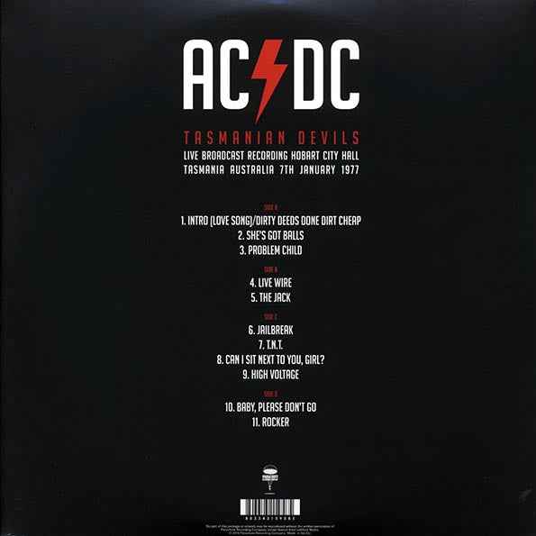 AC/DC - Tasmanian Devils: Live Broadcast Recording, Hobart City Hall, Tasmania, Australia, 7th January 1977 (2xLP) - PureSound Records