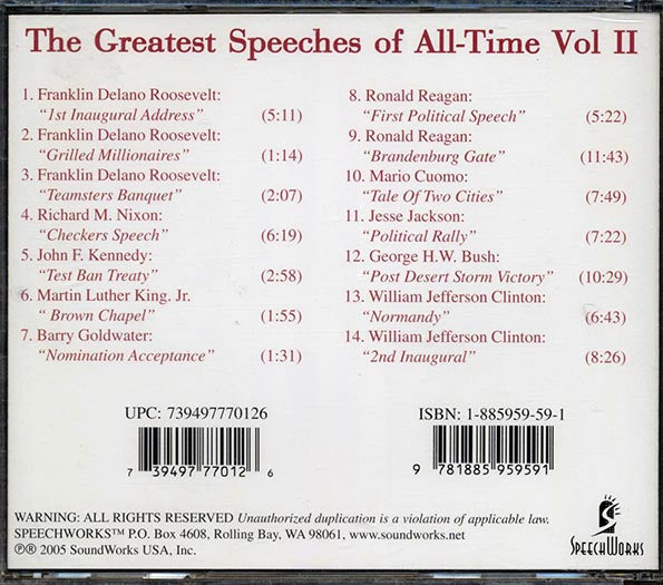 Franklin D Roosevelt, Ronald Reagan, John F Kennedy, Etc. - The Greatest Speeches Of All-Time Volume 2 (CD)