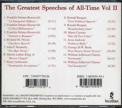 Franklin D Roosevelt, Ronald Reagan, John F Kennedy, Etc. - The Greatest Speeches Of All-Time Volume 2 (CD)