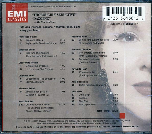 Ruth Ann Swenson, Warren James - I Carry Your Heart (CD)