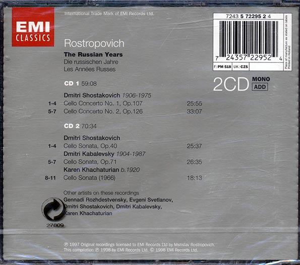 Rostropovich, Shostakovich, Kabalevsky - Shostakovich: Cello Concertos 1 & 2; Cello Sonata, Kabalevsky: Cello Sonata (CD)