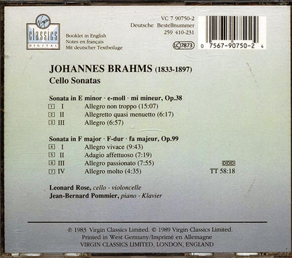 Leonard Rose, Jean-Bernart Pommier, Brahms - Brahms: Cello Sonatas (CD)