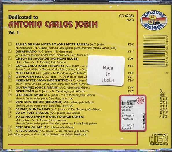 Herbie Mann, Antonio Carlos Jobim, Joao Gilberto, Etc. - Dedicated To Antonio Carlos Jobim Volume 1 (CD)