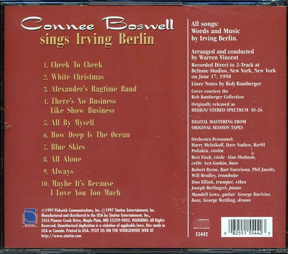Connee Boswell - Miss Connee Boswell Sings Irving Berlin: A Golden Anniversary Tribute (CD)